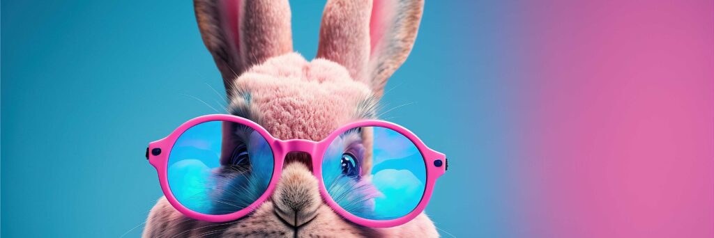 Un lapin portant des lunettes nous observe, cette illustration montre qu'il faut oser des contenus décalés pour attirer ses publics